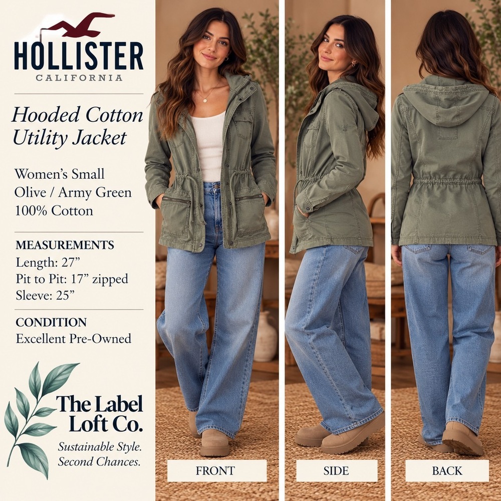Hollister Utility Field Jacket Womens S Olive Green Hooded 100% Cotton Military
